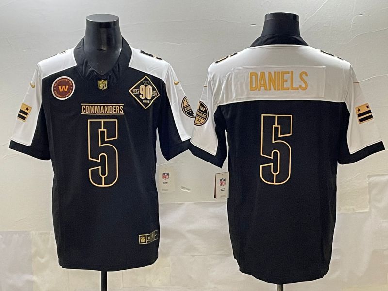 Men 2025 Washington Commanders #5 Daniels Black three generations Nike Limited NFL Jersey style 1